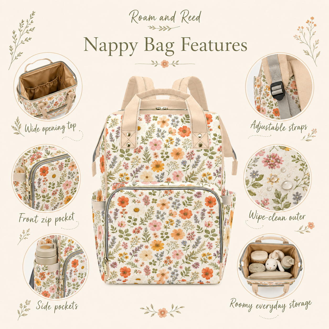 Pressed Flowers Nappy Backpack - Image 4