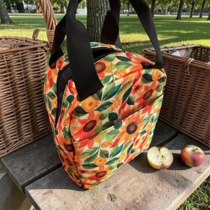 Sunflower Lunch bag on a picnic table